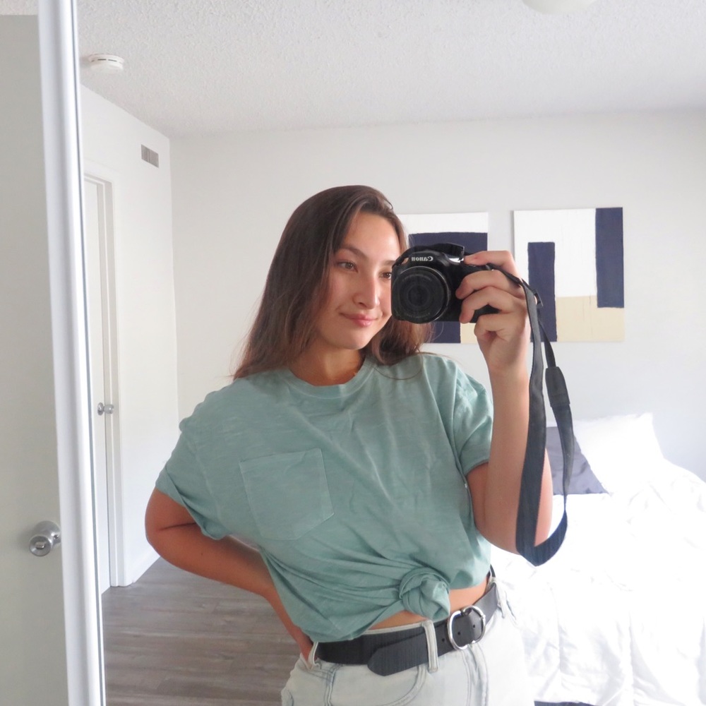 Teal Boxy Tee w/ Front Pocket